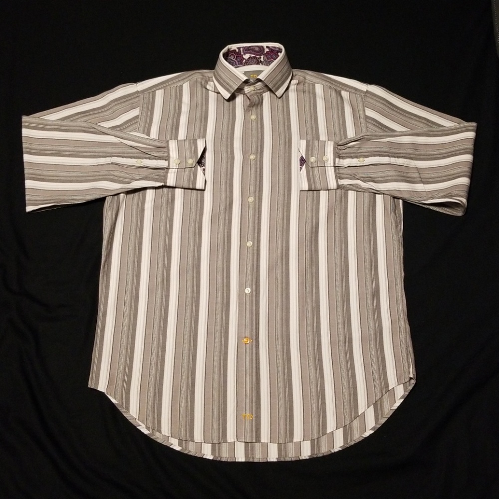 Thomas Dean mens long sleeve strips shirt